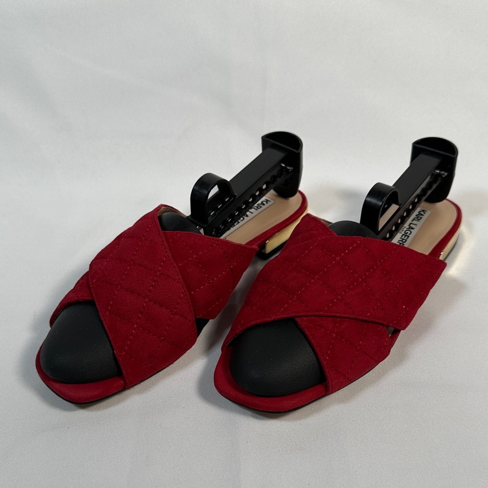 Karl Lagerfeld Flat Sandals Red Leather Size 7 Designer Chic Paris